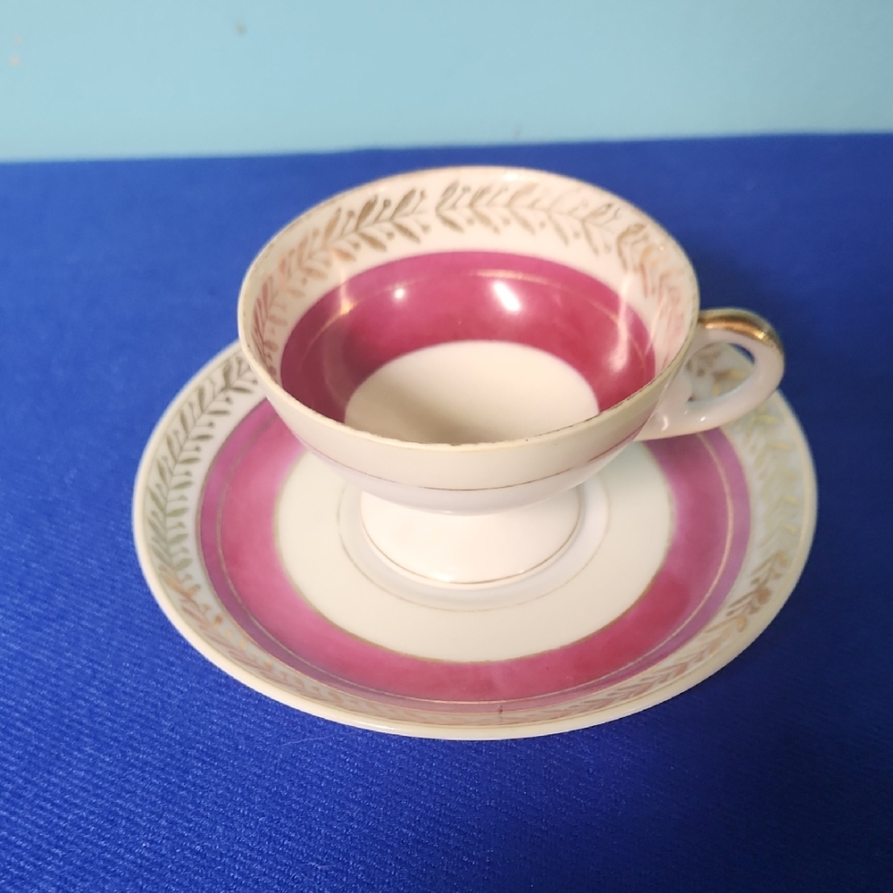 Elegant Pink and White Teacup and Saucer Set